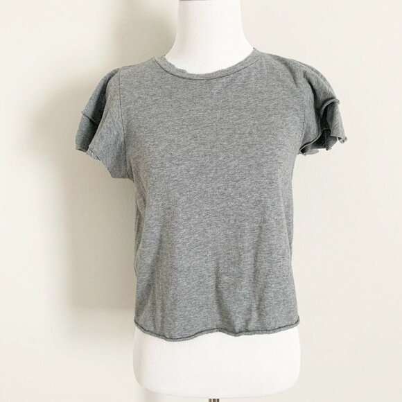 Women's Tresics Gray Short Ruffle Flutter Crop Top - Picture 1 of 6